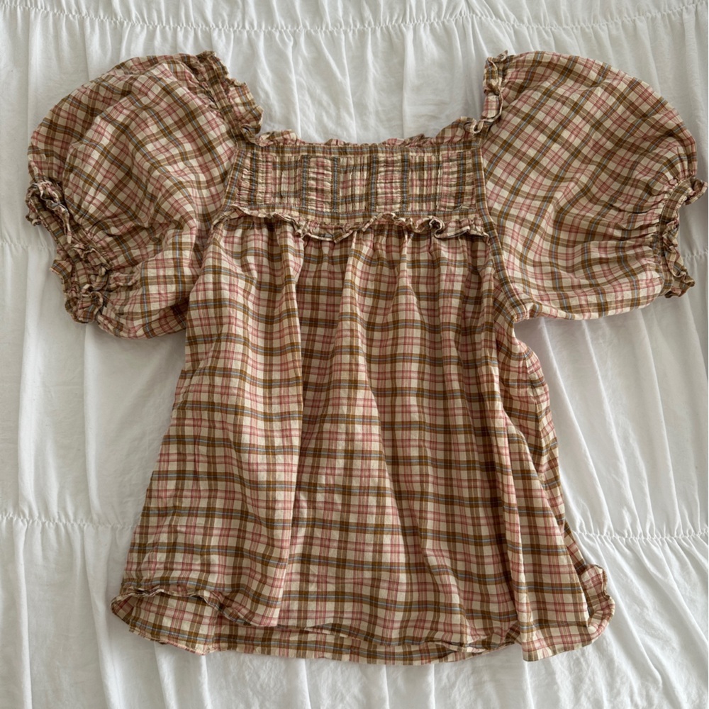 Sahara Austen Plaid Puff Sleeve Top - Picture 4 of 5